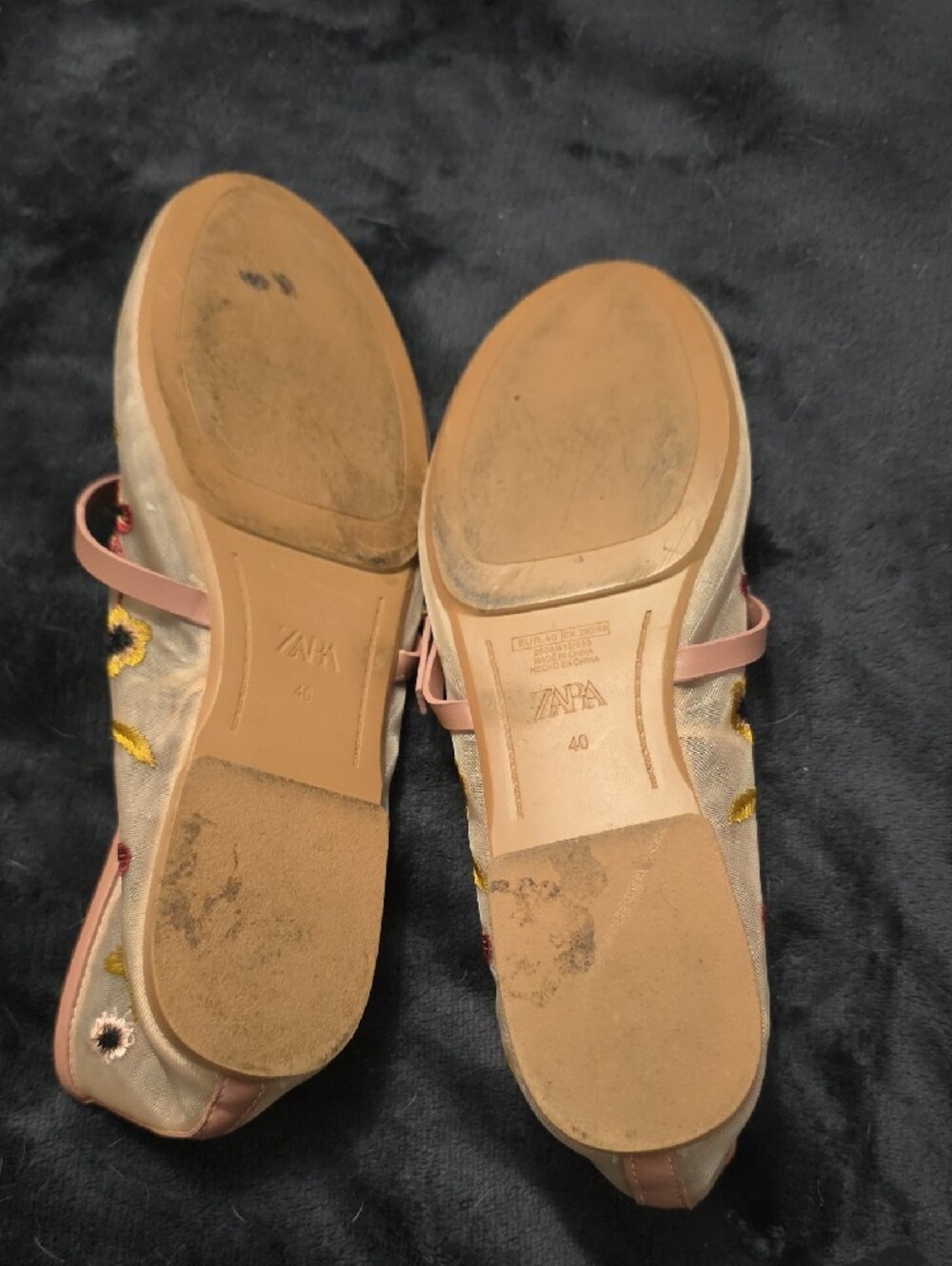 Zara Pink Embroidered Floral Mary Jane Flats - Picture 2 of 3